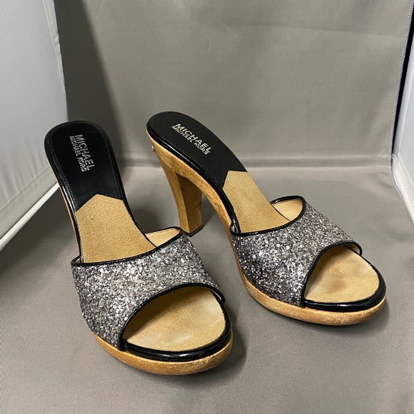 Michael Michael Kors Silver Glitter wood platform slide - Picture 2 of 5